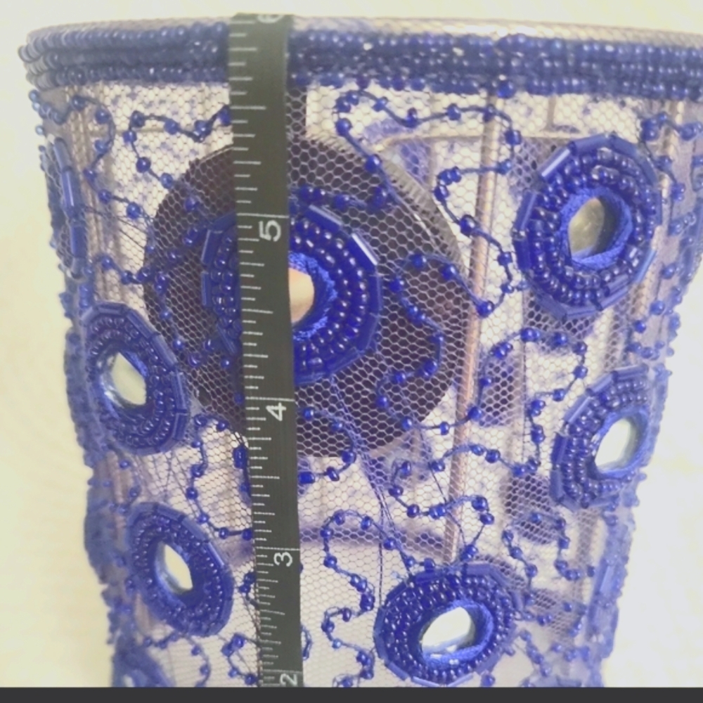 Purple Lamp Shade, Beaded Metal Frame,Tiny Mirrors Shabby Chic Feminine 6" X 5" - Picture 7 of 8